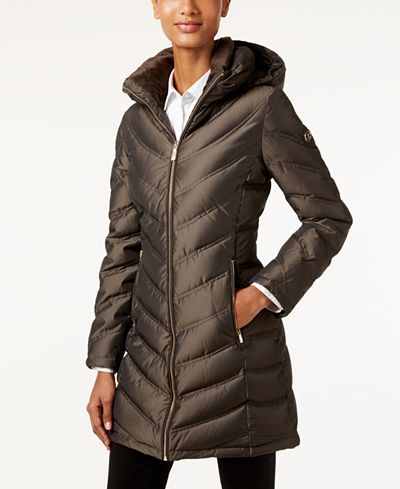 Calvin Klein Hooded Chevron Water-Resistant Down Puffer Coat - Coats ...