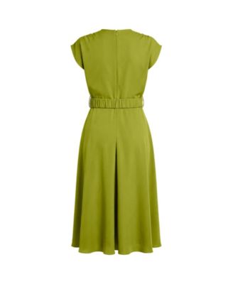 Women's Sleeveless Midi Satin Dress with Belt