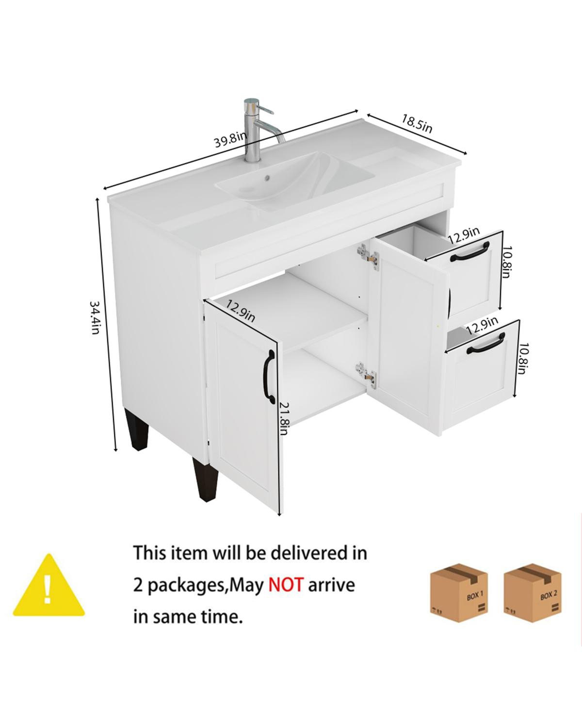 Sillysis Inch Bathroom Vanity with Ceramic Sink, Soft Close Drawers,Handles and Feet