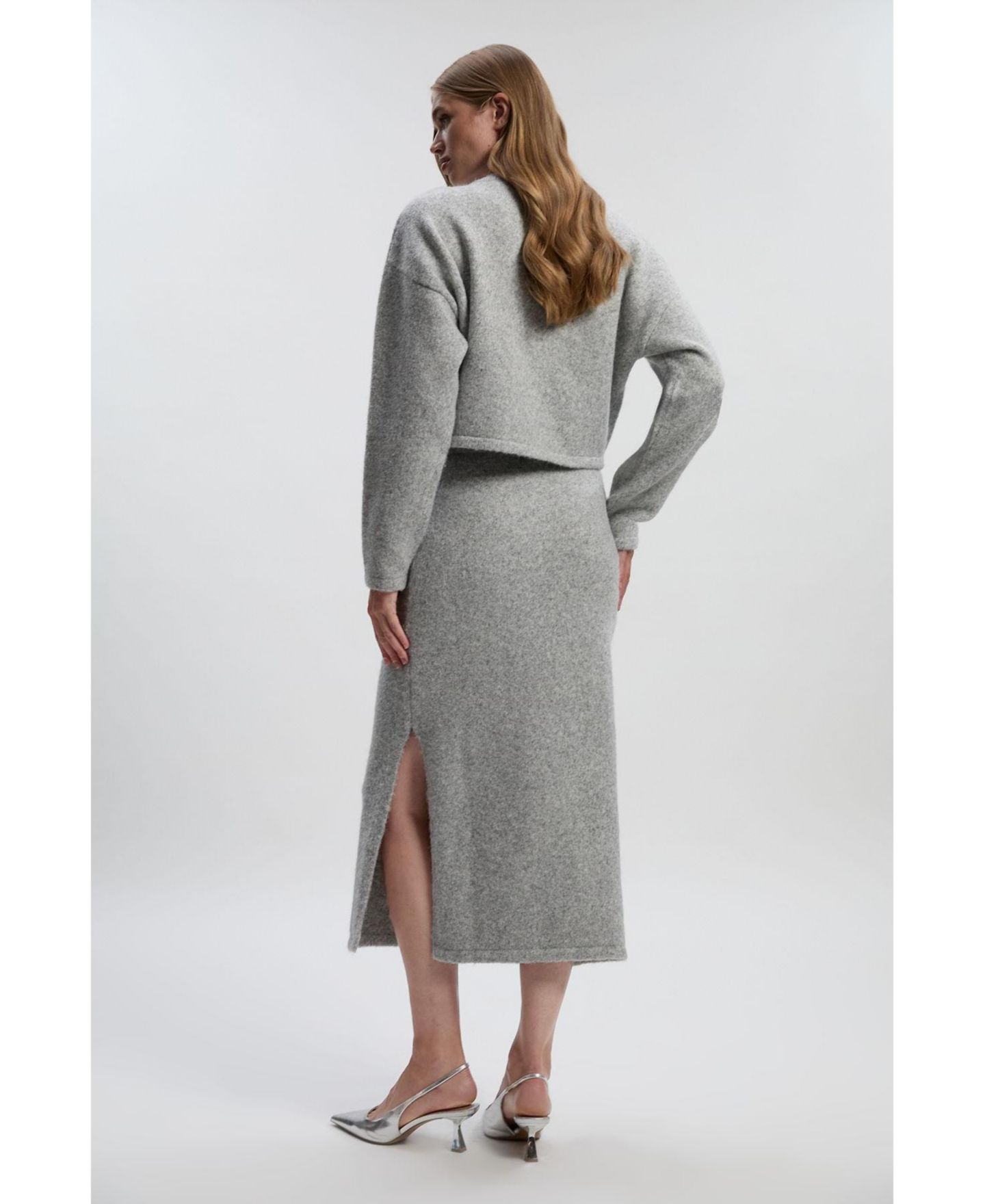 Женская юбка Karen Millen Wool Embellished Pencil Midi, цвет: Серый — фото 2