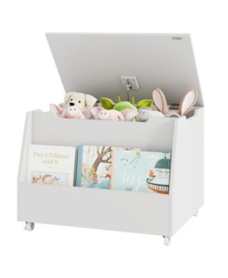 Wooden Mobile Toy Storage Organizer with Bookshelf and Lockable Wheels