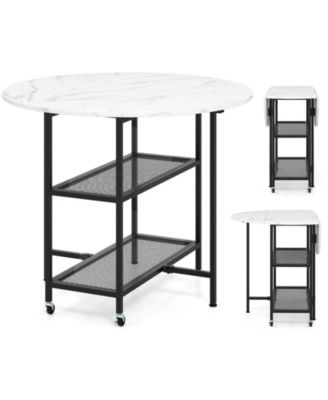 Folding Round Dining Table with Lockable Wheels