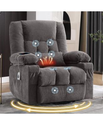 Massage Swivel Rocker Recliner Chair with Vibration Massage and Heat, Oversized Single Sofa with 2 Cup Holders, USB Port for Living Room