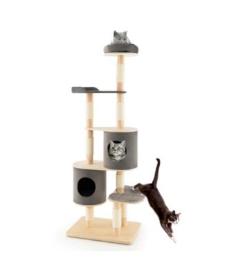 Cat Tree 6-Tier 75 in Wooden Tower with 2 Condos Perch