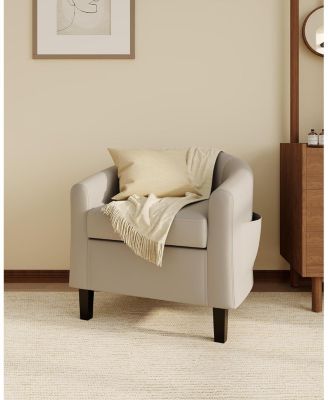 Leather Accent Chairs Barrel Club Chairs Comfy Living Room Chairs with Sturdy Legs for Bedroom Reading Room Waiting Room Office
