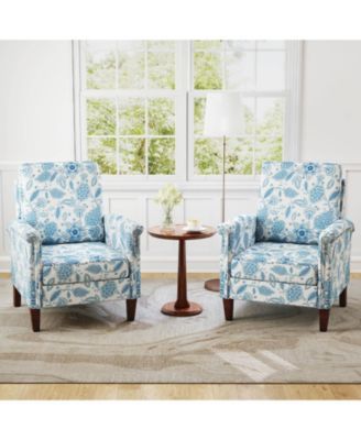 Floral Farmhouse Boho Accent Chair with Solid Wood Legs