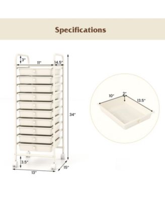 10 Drawer Rolling Storage Cart Organizer with 4 Universal Casters