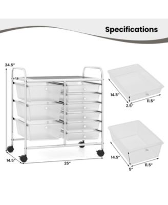 9-Drawer Rolling Storage Cart with Colorful Drawers and Metal Frame-Transparent