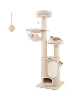 Cat Tree 74 in Wooden Tower with 2-Story Condo Cushions,