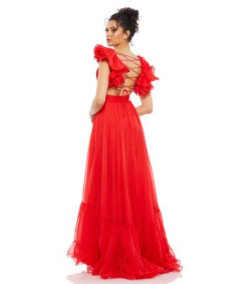 Women's Ruffle Tiered Cut-Out Chiffon Gown