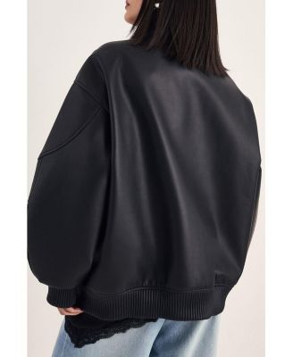Women's Longline Faux Leather Bomber Jacket
