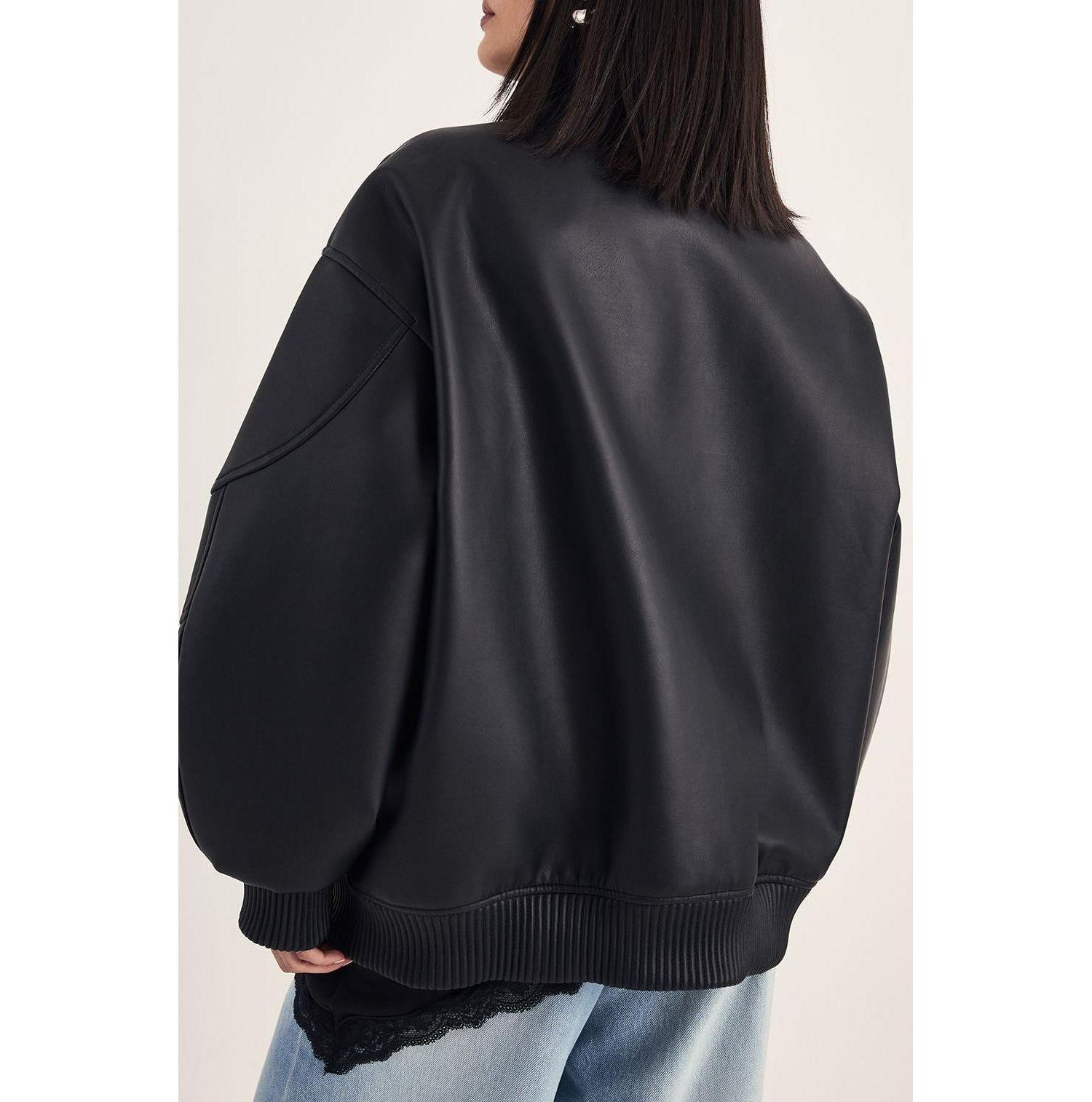 Women's Longline Faux Leather Bomber Jacket