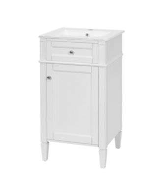 18 Inch Bathroom Vanity with Ceramic Sink Freestanding Single Vanity Soft Close Door Adjustable Shelf French Style Solid Feet