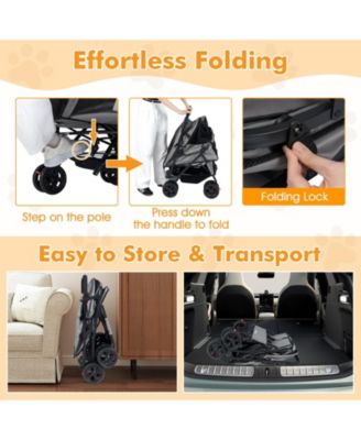 Foldable Double Pet Stroller with Sunshade and Basket