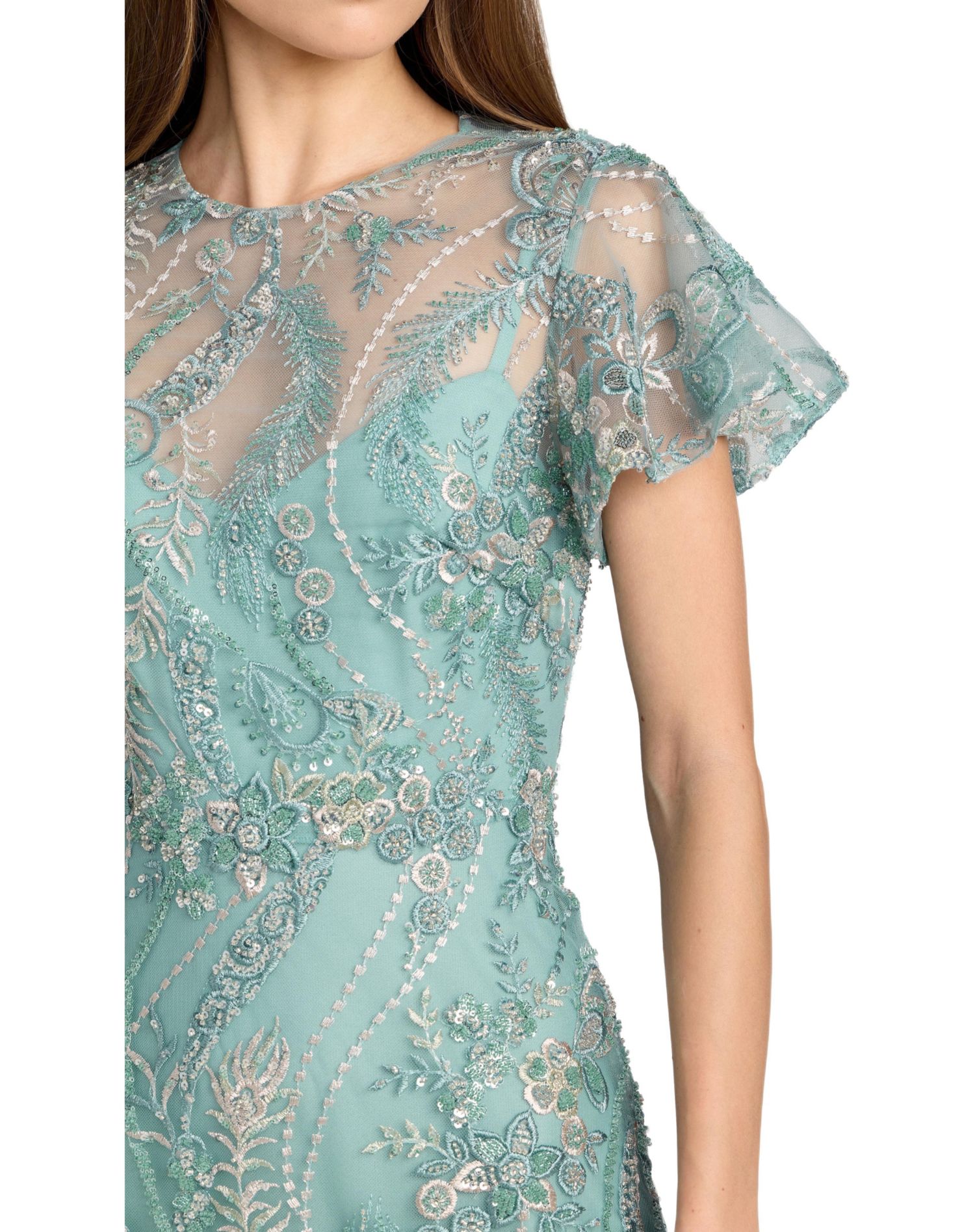 Women's Floral Embroidered Flutter Sleeve Ankle Dress