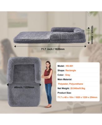 Human Dog Bed 72x48x10 in Washable PV Velvet Foam Cover