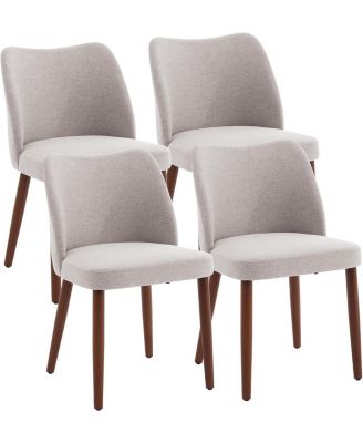 Dining Chair Set of 4, Linen Upholstered Dining Chair with Solid Wood Legs, Wing Backrest, Wooden Kitchen Chair