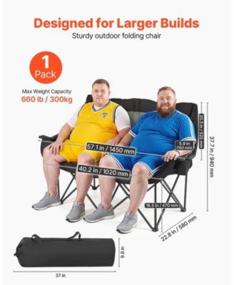 Double Camping Chair for Two 660 lbs with Dual Cup Holders