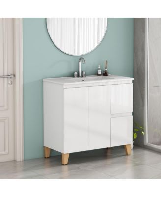36-Inch Solid Wood Soft-Close Storage Bathroom Vanity with Ceramic Sink