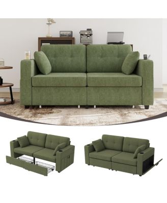  Modern 3-Seat Chenille Sofa w/ USB and Storage