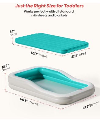 Inflatable Toddler Travel Bed with 3-Sided Safety Bumpers, Extra Large Kids Air Mattress, Includes Detachable Mattress, Portable