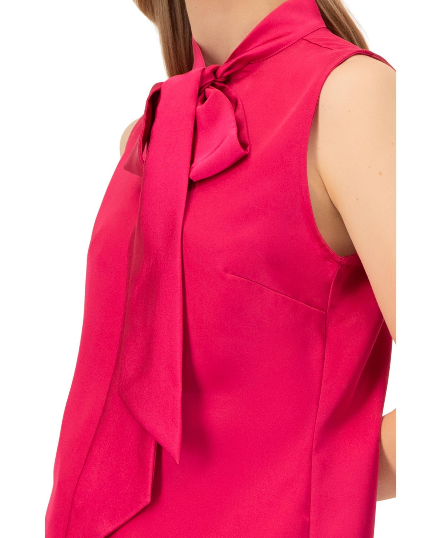 Women's Sleeveless Satin Blouse with Neck Tie