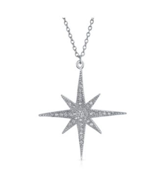 Celestial Pave Cubic Zirconia CZ North Star Burst Pendant Necklace