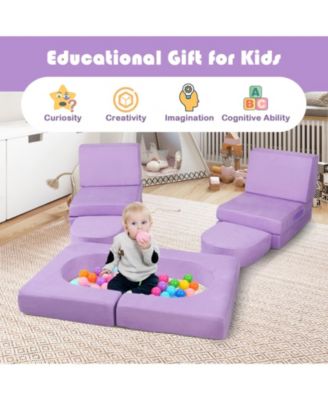 8-Piece Modular Kids Play Couch with Comfy Suede Fabric
