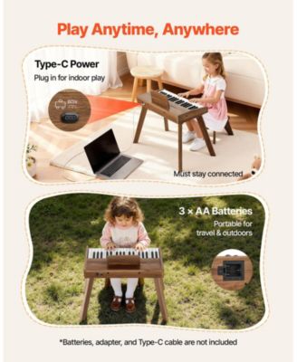 37 Key Wooden Digital Piano Set with Dual Power, Ages 3