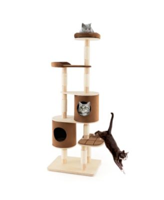 Cat Tree 6-Tier 75 in Wooden Tower with 2 Condos Perch