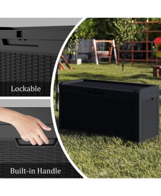 60 Gallon Deck Box,Rattan Grain Storage Chest,Weatherproof Patio Storage,Lockable Outdoor Box,Resin Garden Deck Box