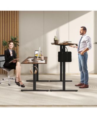 Electric Standing Desk with 3 Memory Heights and 2 Hanging Hooks and Cable Holes-Rustic