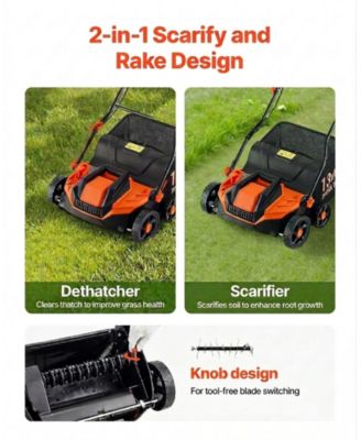2-in-1 Electric Dethatcher and Scarifier, 13-Inch, 13 Amp Corded Lawn Tool