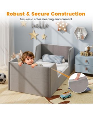 Upholstered Toddler Bed Frame with Safety Rails