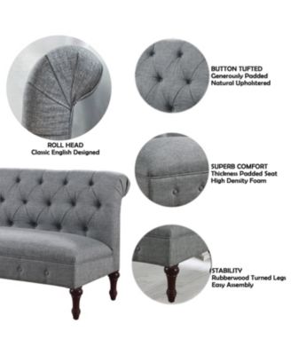 Classic Button-Tufted Linen Loveseat with Vintage Wood Legs and Plush Cushioning