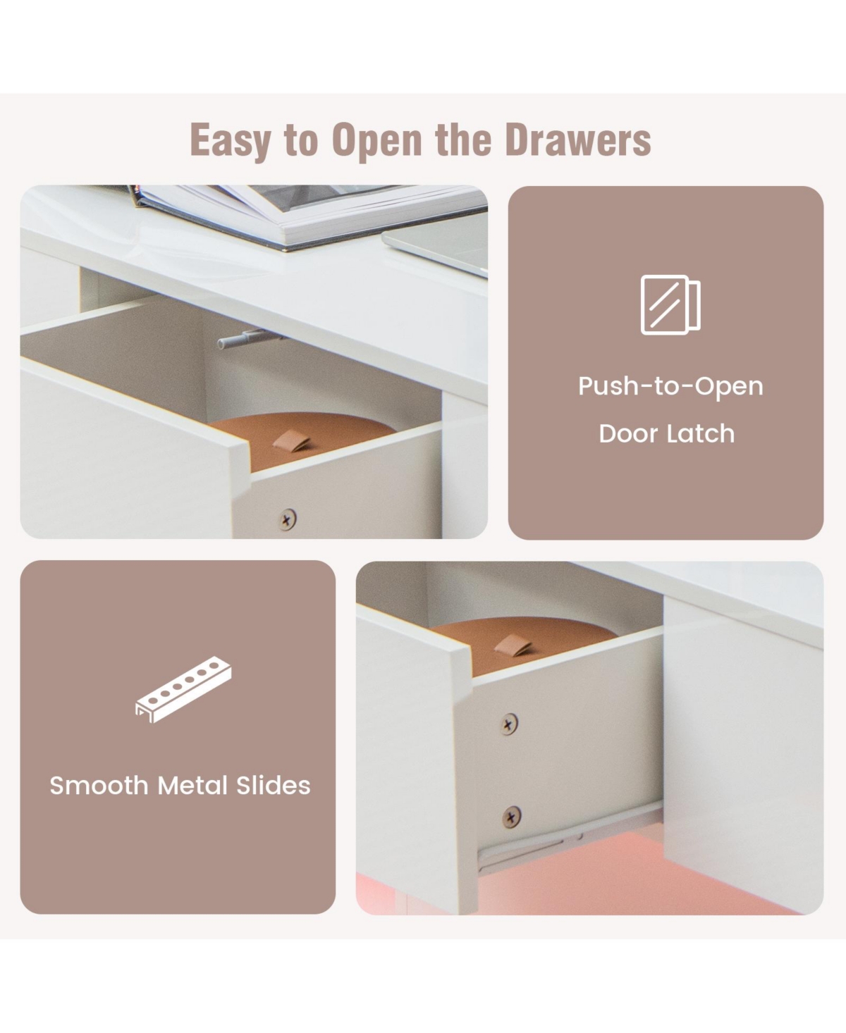 Sugift Modern Led Coffee Table with 20 Color Led Lights and 2 Storage Drawers-White