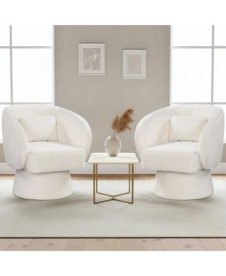 Swivel Accent Chair Upholstered Barrel Chair with Curved Back and Removable Lumbar Pillow