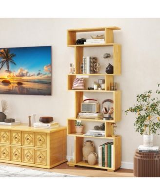 6-Tier Geometric Bookshelf with 2 Anti-Tipping Kits for Home Office