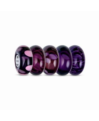Violet Lavender Purple Burgundy Murano Glass Charm Bead Set for Bracelets