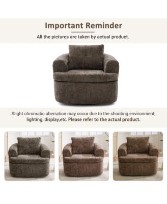 Chenille Fabric 360degree(s) Swivel Round Chair, 36.6" Accent Barrel Sofa Chair with Dual-Layer Cushion for Living Room