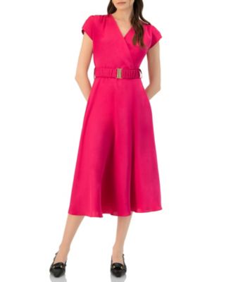 Women's Sleeveless Midi Satin Dress with Belt