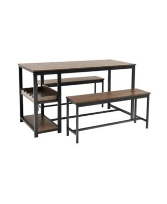 3-Piece Dining Table Set with 5-Bottle Wine Rack and Storage Shelf