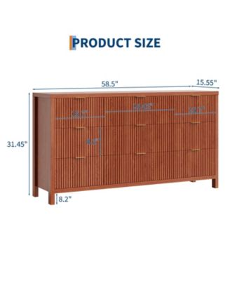 Farmhouse 9 Drawer Dresser, Fluted Wood Chest of Drawers, Slim Storage Organizer for Bedroom.