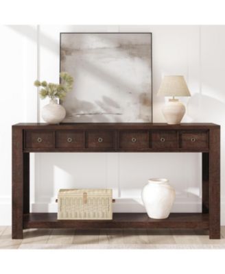 Entryway, Console Table Narrow Sofa Table Behind Couch, Farmhouse Entry Table with 2 Drawers, 2-Tier Open Shelf Hallway Foyer Table