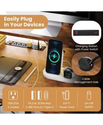 L-Shaped Gaming Desk with LED Lights and Built-In Power Outlets, Corner Workstation