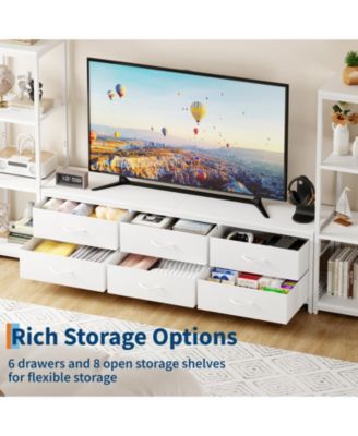 88.9" TV Stand for 75" TV, Media Console with Fabric Drawers and 4-Tier Open Shelves.