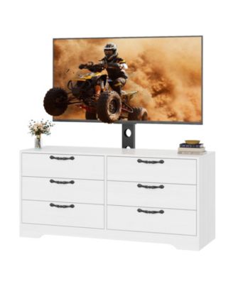 - TV Stand with Mount for 32-85 Inch TVs, 9-Drawer Wood Media Console Cabinet, Adjustable Bracket