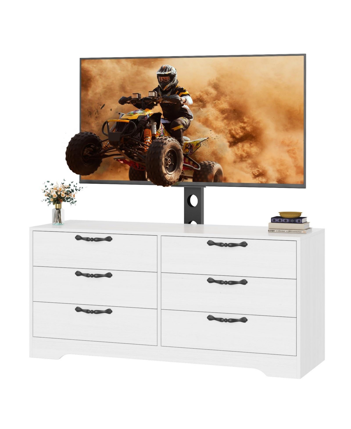 gaomon - Tv Stand with Mount for 32-85 Inch TVs, 9-Drawer Wood Media Console Cabinet, Adjustable Bracket