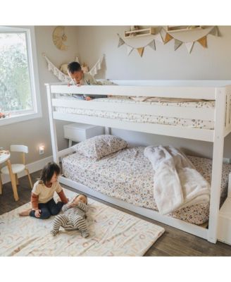 Solid Wood Twin over Twin Low Bunk Bed for Kids with Staircase