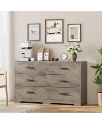 Bedroom 6 Drawer Double Dresser, Wood Look Chest of Drawers with Deep Storage, Anti-Tip Design, Metal Handles